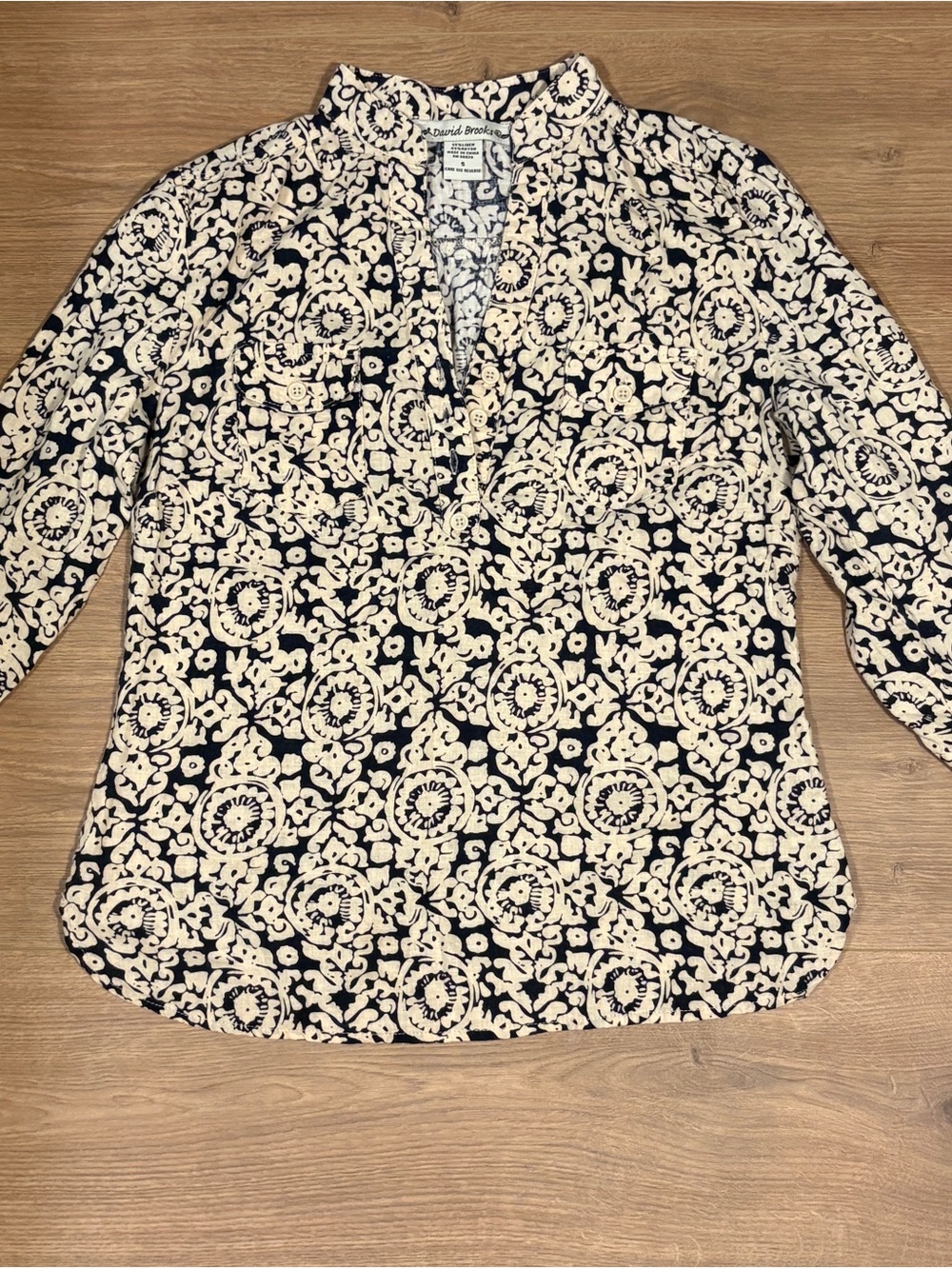 david brooks Navy and Cream Floral Medallion Tunic